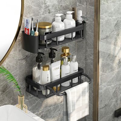 Thickened Bathroom Shelf without Drilling Aluminum Shower Storage Rack with Tower Bar Shampoo Holder Bathroom Accessories