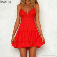 【hot】☁♘  Sling Backless Ruffle Spaghetti Dresses Color Stitching Up Female Vestidos