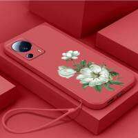 เคส Xiaomi ซิลิโคนเหลว13เคสโทรศัพท์เบาบางนิ่มป้องกันเคสกันกระแทกมือถือเรียบลายดอกไม้มะลิพร้อมสายคล้อง