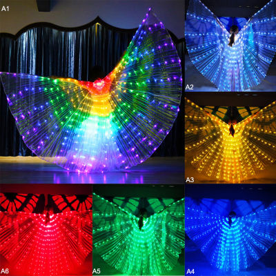 [Easybuy88] ชุดเสื้อผ้าสำหรับเต้นท้องไฟ LED ยาว145ซม.,ชุดนางฟ้าผ้าคลุมไหล่นางฟ้าชุดการแสดงไฟแท่งปรับได้เหมาะสำหรับ160-178ซม. 7สี