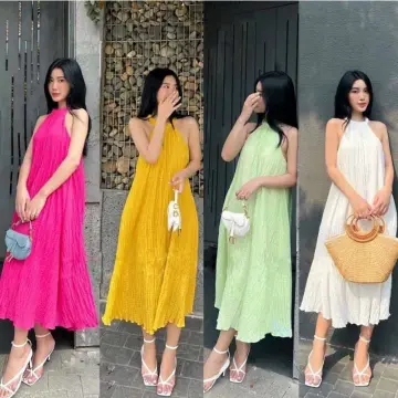 Đầm Xòe Tay Bèo Vải đũi Thun  ANNSHOPVN