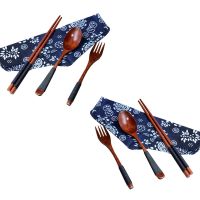 Japanese Vintage Wooden Chopsticks Spoon Fork Tableware 9Pcs Set New Gift Western Tableware Wood Fork Spoon Fruit Food