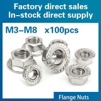 100 Buah/Lot 304 Baja Tahan Karat Hexagon Flange Nut Pinking Slip Lock Nut M3 M4 M5 M6 M8 DIN6923