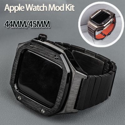 Modification Kit for Apple Watch Band 7 45mm Mod Metal Case Strap for Iwatch Series 6 SE 5 4 44mm Leather Strap Bracelet DIY Set Straps