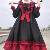 2021 Lolita Girl Cosplay Dress Women Japanese Harajuku Gothic Bandage Bow Splice Dresses Sweet Kawaii Ruffles Female Party Dress