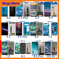 MagicMeta หน้าจอจอ LCD แบบดั้งเดิมสำหรับ Nokia 5.1 5.1บวก5.3 5.4 6.1 6.1บวก6.2 7.1 7.2 8.1 8.1บวก8.3 5G หน้าจอสัมผัสแอลซีดีสำหรับ Nokia 5 ~ 8 Series พร้อมเครื่องมือซ่อมและกาวฟรี