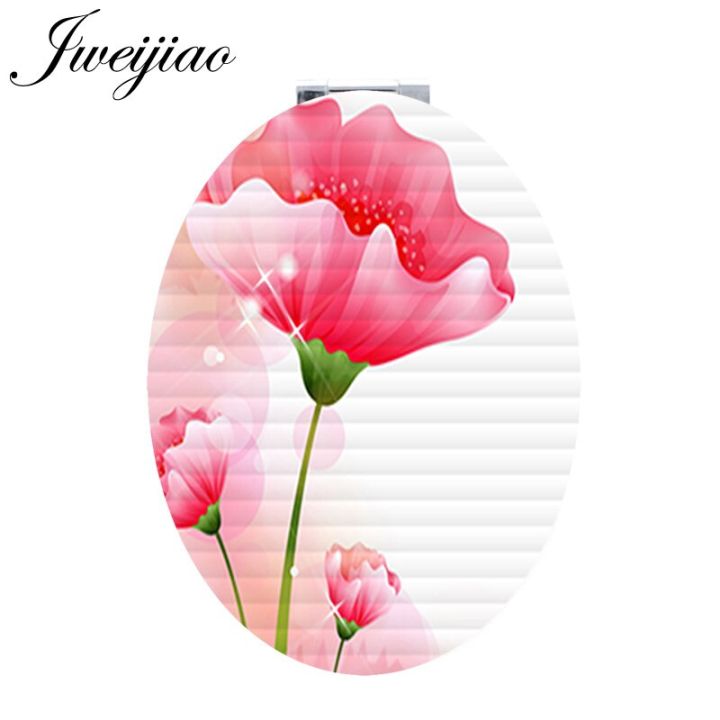 jweijiao-ภาพสเก็ตช์ง่ายๆดอกไม้สีแดงเครื่องมือรูปไข่กระจกดอกโบตั๋นต้นไม้ฤดูใบไม้ผลิสวย-kl15-espejo-กระจกพกพาโบราณ
