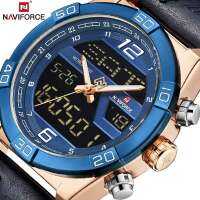 NAVIFORCE Business Watch for Men Genuine Leather Dual Display Digital Clock Waterproof Dial Fashion Wristwatch Relogio Masculino