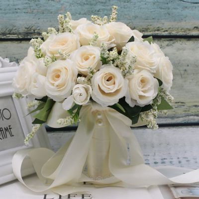 [AYIQ Flower Shop] เจ้าสาวเพื่อนเจ้าสาวช่อดอกไม้งานแต่งงานแฮนด์เมดดอกไม้ประดิษฐ์ดอกกุหลาบผ้าไหมดอกไม้ Buque Casamento ช่อดอกไม้เจ้าสาวสำหรับตกแต่งงานแต่งงาน