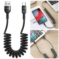 AKEII USB Type C Extension Retractabl สายชาร์จ IOS LED Retractabl สายรับส่งข้อมูลสปริงสายโทรศัพท์ชุดสัญญาณไฟ LED สายสปริง USB USB สายชาร์จเร็ว