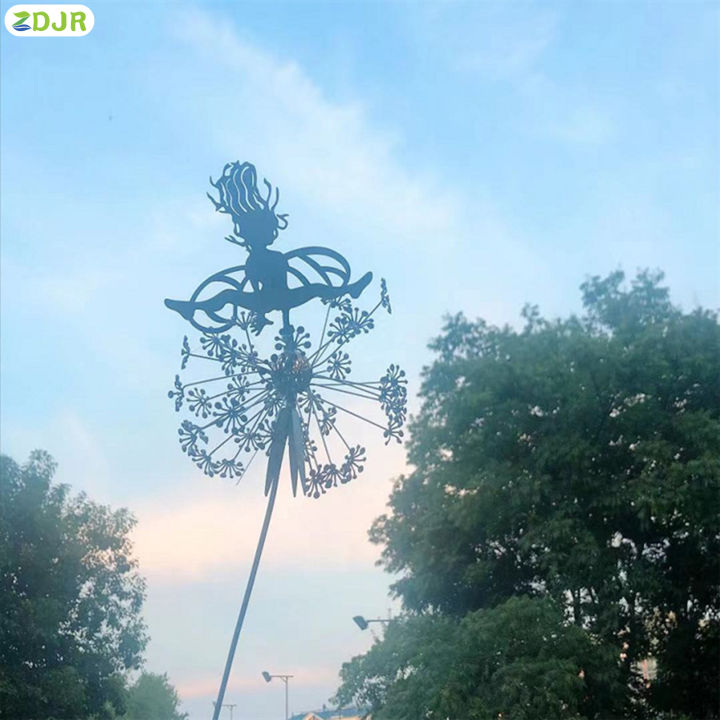 zdjr-วิญญาณโลหะรูปปั้นตกแต่งสวนการเต้นรำนางฟ้ากับดอกแดนดิไลออนสำหรับลานวิลล่าสวน