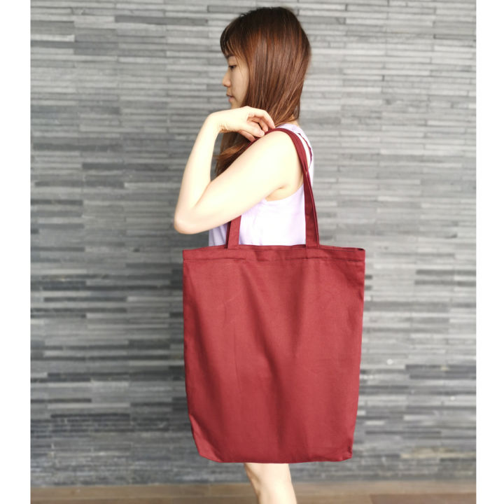 กระเป๋าผ้ายีนส์สะพายข้างลดโลกร้อนสีแดง-tote-bag