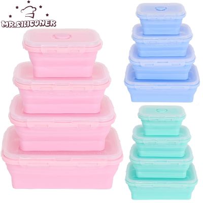 ▧♂▽ 4 Sizes Collapsible Silicone Food Container Portable Bento Lunch Box Microware Home Kitchen Outdoor Food Storage Containers Box