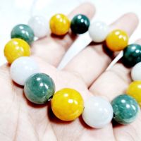 (JB15) สร้อยข้อมือ ปะคำหยก 3 สี พม่าแท้ Jadeite Type A  ขนาด Size 13.5 mm.