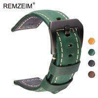 ✎ 20mm 22mm 24mm 26mm Handmade Crazy Horse Leather Strap Women Men Cowhide Watch Band Strap Watch Accessories Steel Buckle Green