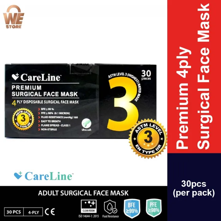 【30PCS】【 SIRIM】 CARELINE Premium Surgical Face Mask 【4Ply】 / Pelitup