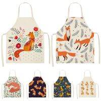 Kawaii Fox Printed Sleeveless Aprons Kitchen Women Cotton Linen Animal Pinafore Home Cooking Baking Waist Bib 53*65cm WQL0159