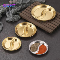 Gold 304 Stainless Steel Plate Kitchen Seasoning Dish Restaurant Snack Disc TwoThree Grids 10cm 14cm Thickening Soy Sauce Dish