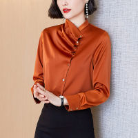 New style casual top ladies silk shirt elegant ladies satin shirt top Korean style ladies silk shirt satin shirt ladies long-sl