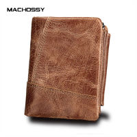 RFID Genuine Crazy Horse Leather Men Wallets Vintage Trifold Wallet Zipper Coin Pocket Purse Cowhide Leather Wallet For Male