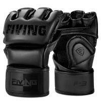 2023❈♧ FIVING Half Finger Boxing Gloves PU Leather MMA Fighting Kick Boxing Gloves Karate Muay Thai Training Workout Gloves Men