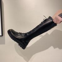 Knight boots boots female 21 season joker elastic thin boots骑士靴长靴女21季百搭弹力瘦瘦靴系带高筒靴平底不过膝靴5.30