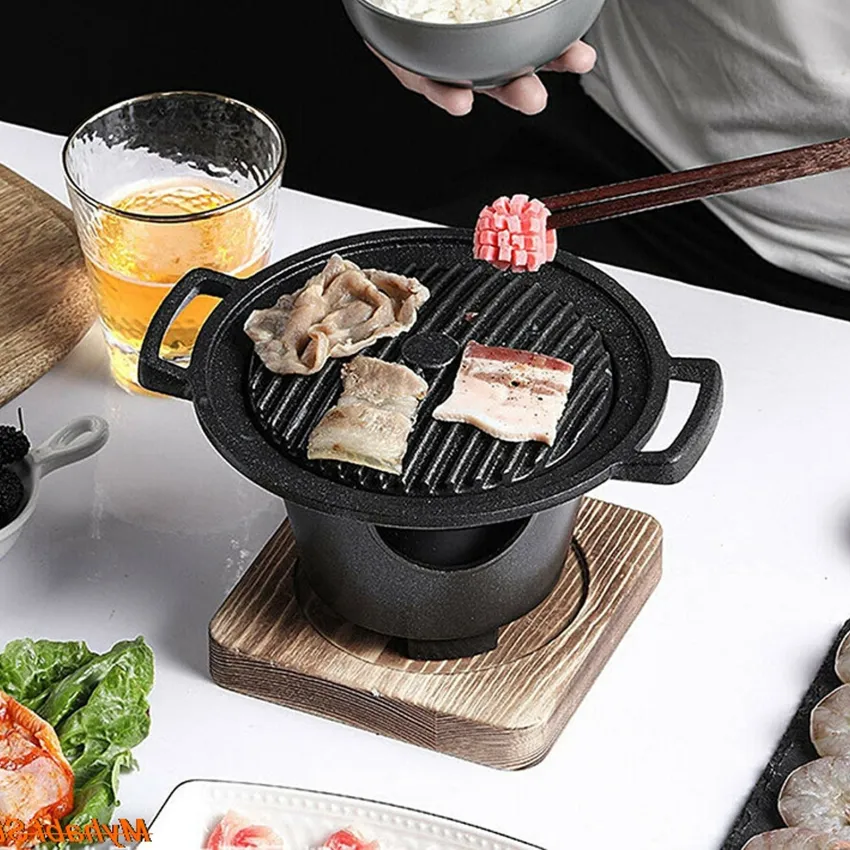 Mini BBQ Grill Japanese Alcohol Stove One Person Home Smokeless Barbecue  Grill Outdoor BBQ Oven Plate Roasting Cooker Meat Tools