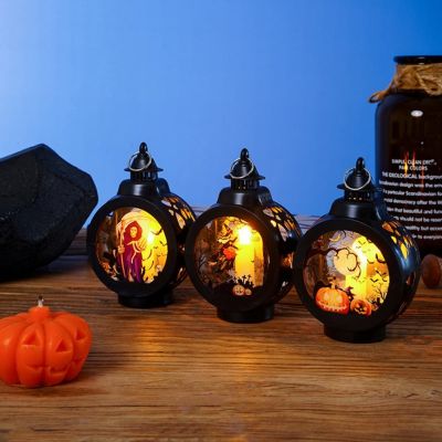 LED Lantern Lightweight Desktop Lantern Battery Powered Festival Props Halloween Pumpkin Witch Skull Electronic Candle Lamp
