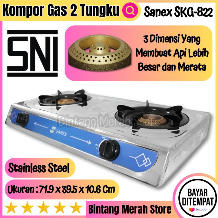 Kompor Gas 2 Tungku Sanex SKG-822 | Kompor Body Full Stainless Steel ...