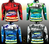 Set สี24 มี 4 สีให้เลือก (สินค้าพร้อมจัดส่ง) __ เสื้อตกปลา,เสื้อปั่นจักรยาน WORLD FISHING กันแสงUV เนื้อผ้านิ่ม เบา ใส่สบาย ระบายอากาศดี