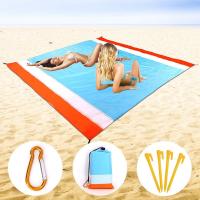 【cw】 Oversized Beach Towel Mat Sand Free Beach Wind Proof Waterproof Picnic Blankets Beach Mat Oversized Pocket Picnic 4 Anchor ！