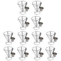 12 Pcs French Fries Stand Cone Basket Fry Holder with Dip Dishe Cone Snack Fried Chicken Display Rack Food Shelves Bowl