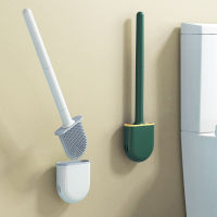 Toilet Brush and Holder Compact Silicone Bristles Toilet Bowl Cleaner Brush Set Wall-Mounted Without Drilling Quick Dry