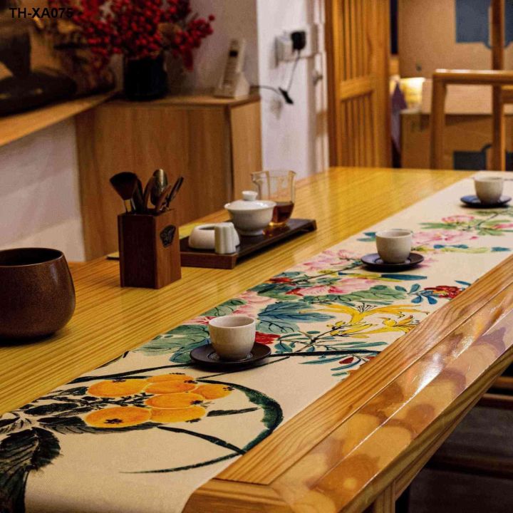 tianzhong-โต๊ะน้ำชากันน้ำสไตล์จีน-โต๊ะน้ำชาผ้าปูโต๊ะผ้าแถบศิลปะสไตล์โบราณธงชาผ้าธงโต๊ะสไตล์จีน