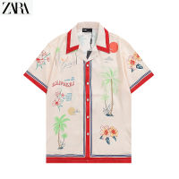 เสื้อชายหาดพิมพ์ลายสำหรับผู้ชาย,เสื้อฤดูร้อน Top1ZARA เสื้อฮาวายฮิปฮอปของแท้เสื้อกระดุมแขนสั้นลงชายหาด M-3XL เสื้อผ้าผู้ชาย