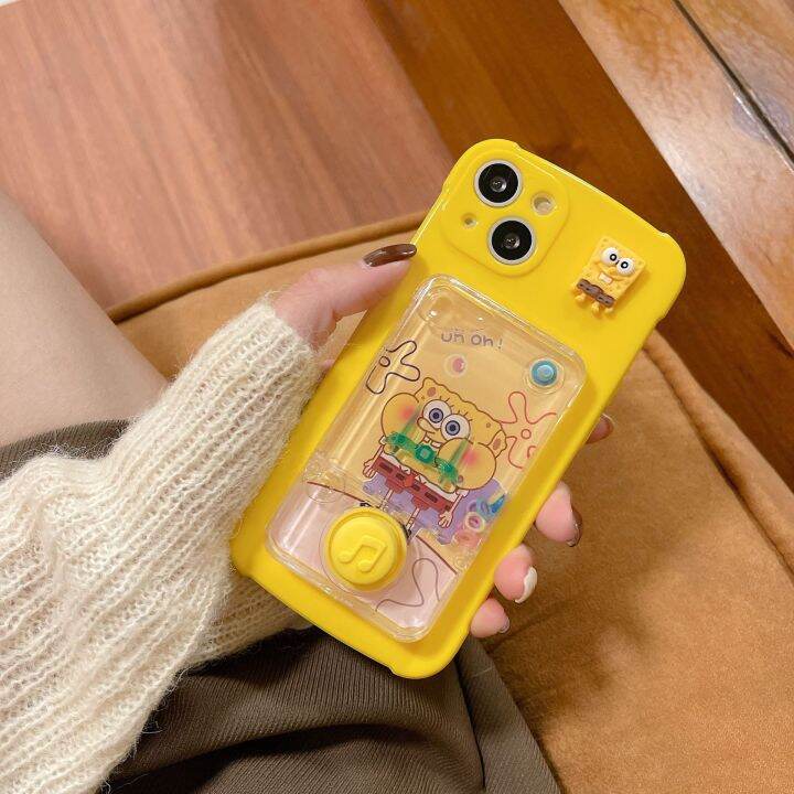 ใหม่-spongebob-กรณีการ์ตูนน่ารักเกม-ferrule-หิน-iphone14-13promax-apple-11-กรณี-12-xr-xs-13p