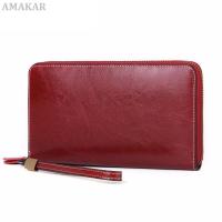 Cowhide Leather Women s Wallet Large-capacity Long Oil Wax Luxury Women s Card Holder Purses Designer Famous nd Wallet