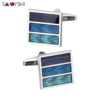 SAVOYSHI คลาสสิกสแควร์เคลือบ Cufflink ผู้ชายธุรกิจทักซิโด้เสื้อกระดุมข้อมือของขวัญแต่งงานชื่อแกะสลักฟรี