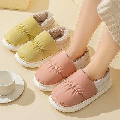 Women Home Slippers Winter 2021 Thick Bottom Non-slip Plush Warm Female House Shoes Patchwork Sewing Couple Slipper Man Footwear