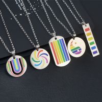 【CW】Wukaka Fashion Rainbow Gay Pride LGBT Necklace Windmill Square Girl Boy Symbol Stainless Steel Necklaces Men Jewelry