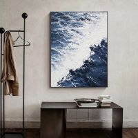 บทคัดย่อ Blue Beach Theme ภาพวาด Modern Seascape Waves ภูมิทัศน์ผ้าใบภาพผนังศิลปะตกแต่งบ้าน Cuadros โปสเตอร์