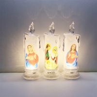 Jesus Candle Lamp Led Christ Tealight Pillar Light for Home Bedroom Church Decoration Flameless Candles Lights Retailsale