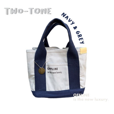 OFFLINE Bucket bag TwoTone NAVY GREY size 26x21x13cm กระเป๋าผ้าแคนวาส