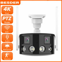 BESTER 8MP 4K กล้อง Wifi PTZ เลนส์คู่มุมกว้างพิเศษ 180 ° 4X ซูม Wifi กล้อง IP กันน้ำกลางแจ้ง 4MP Ai การตรวจจับร่างกายมนุษย์กล้องวงจรปิดรักษาความปลอดภัย