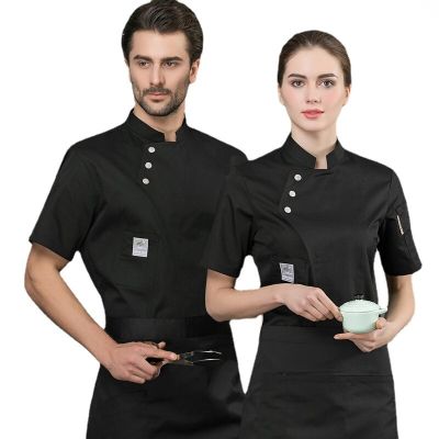 เสื้อเบเกอร์แขนสั้นสำหรับผู้ชาย,เสื้อเครื่องแบบเชฟภัตตาคารทำอาหารร้านกาแฟเบเกอร์สำหรับผู้หญิงพนักงานเสิร์ฟ