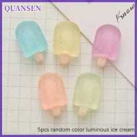 QUANSEN 5pcs Miniature Luminous Ice Cream เครื่องประดับเรซิ่นน่ารักตกแต่งรถอุปกรณ์เสริม