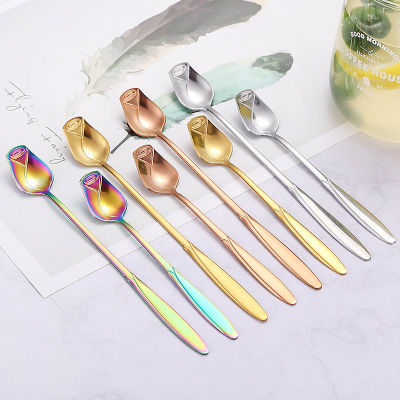 Stainless Steel Rose Spoon Ice Cream Flower Ins Style Creative Color Small Spoon Coffee Spoon A Stirring Spoon