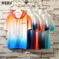 ASRV เสื้อยืดแขนสั้นไล่ระดับฉบับภาษาเกาหลีลำลองคอกลมสำหรับผู้ชาย,เสื้อยืดนักเรียนแขนสามส่วน