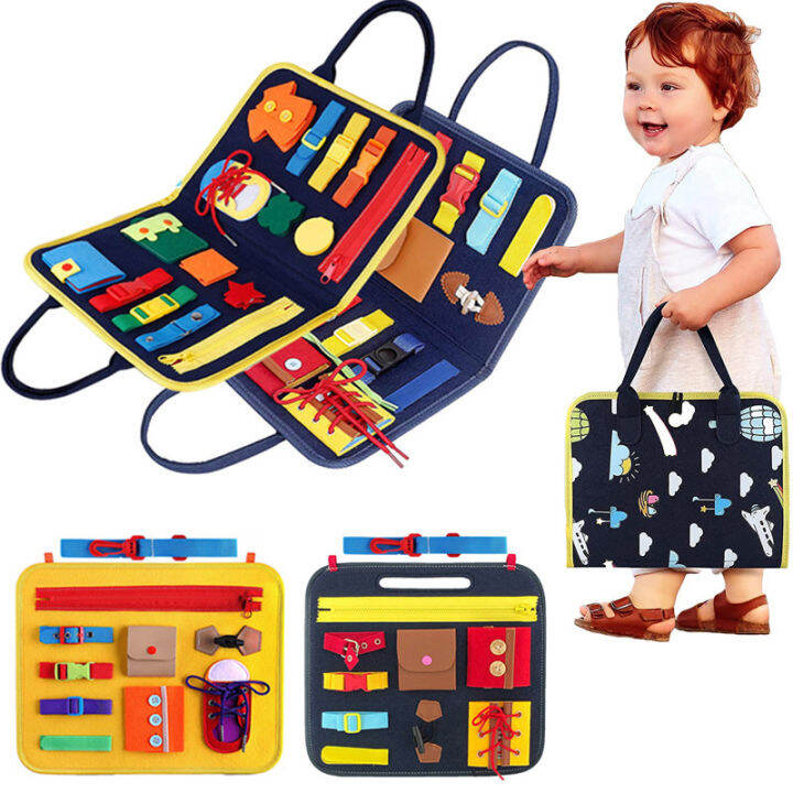 Kids Busy Board Buckle Montessori Toys Zip Button Lace Up Tool Toy Baby