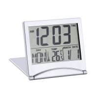 LCD Display Calendar Alarm Clock Desk Digital Thermometer Cover Flexible Table Clock Date Time Temperature Folding Mini Clock